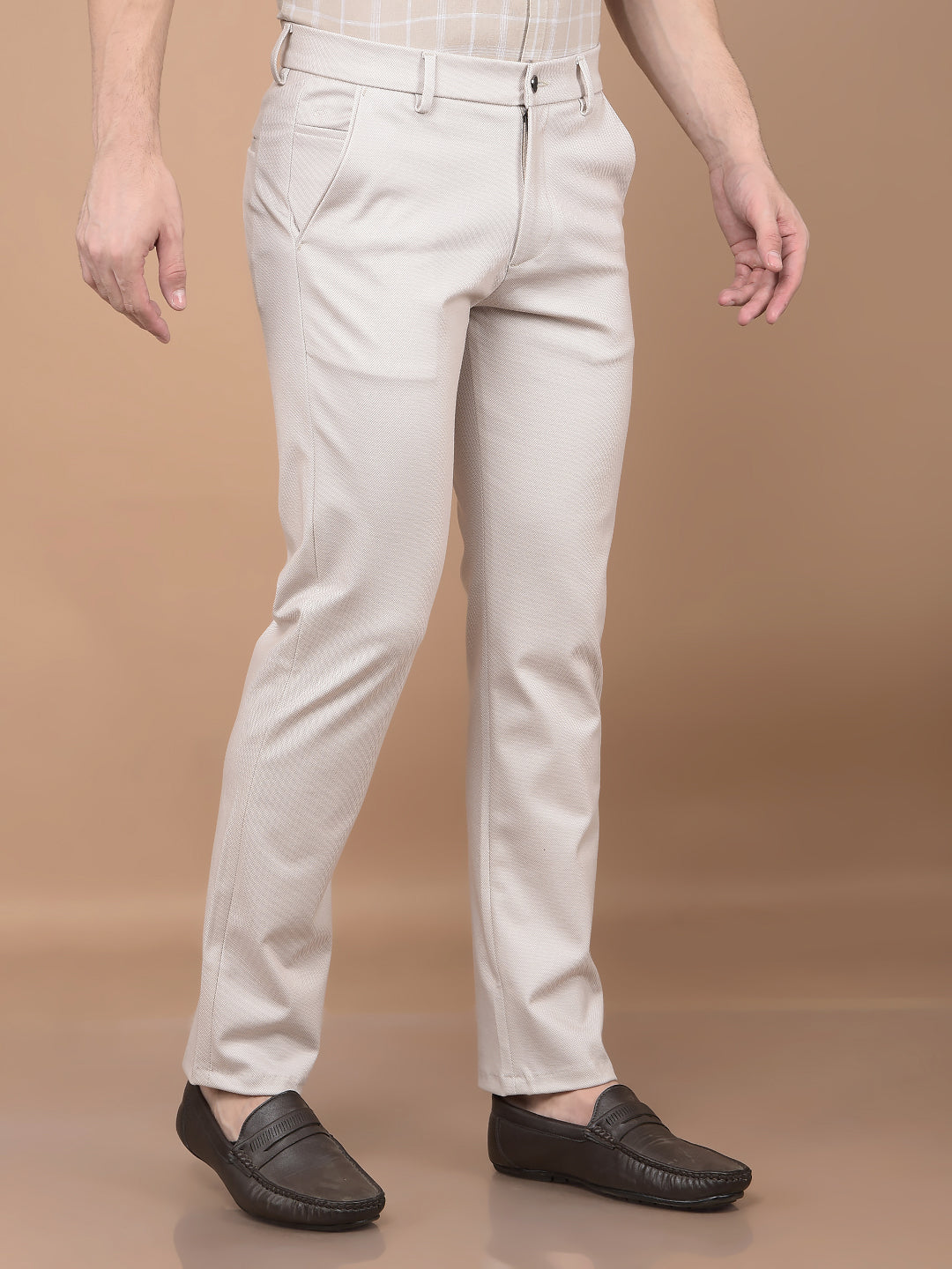 Beige Printed Knitted Trousers-Men Trousers-Crimsoune Club