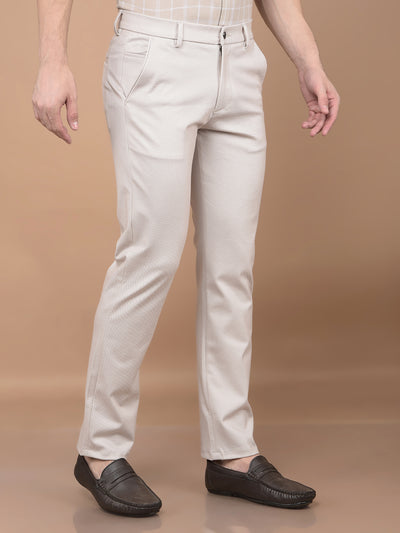 Beige Printed Knitted Trousers-Men Trousers-Crimsoune Club