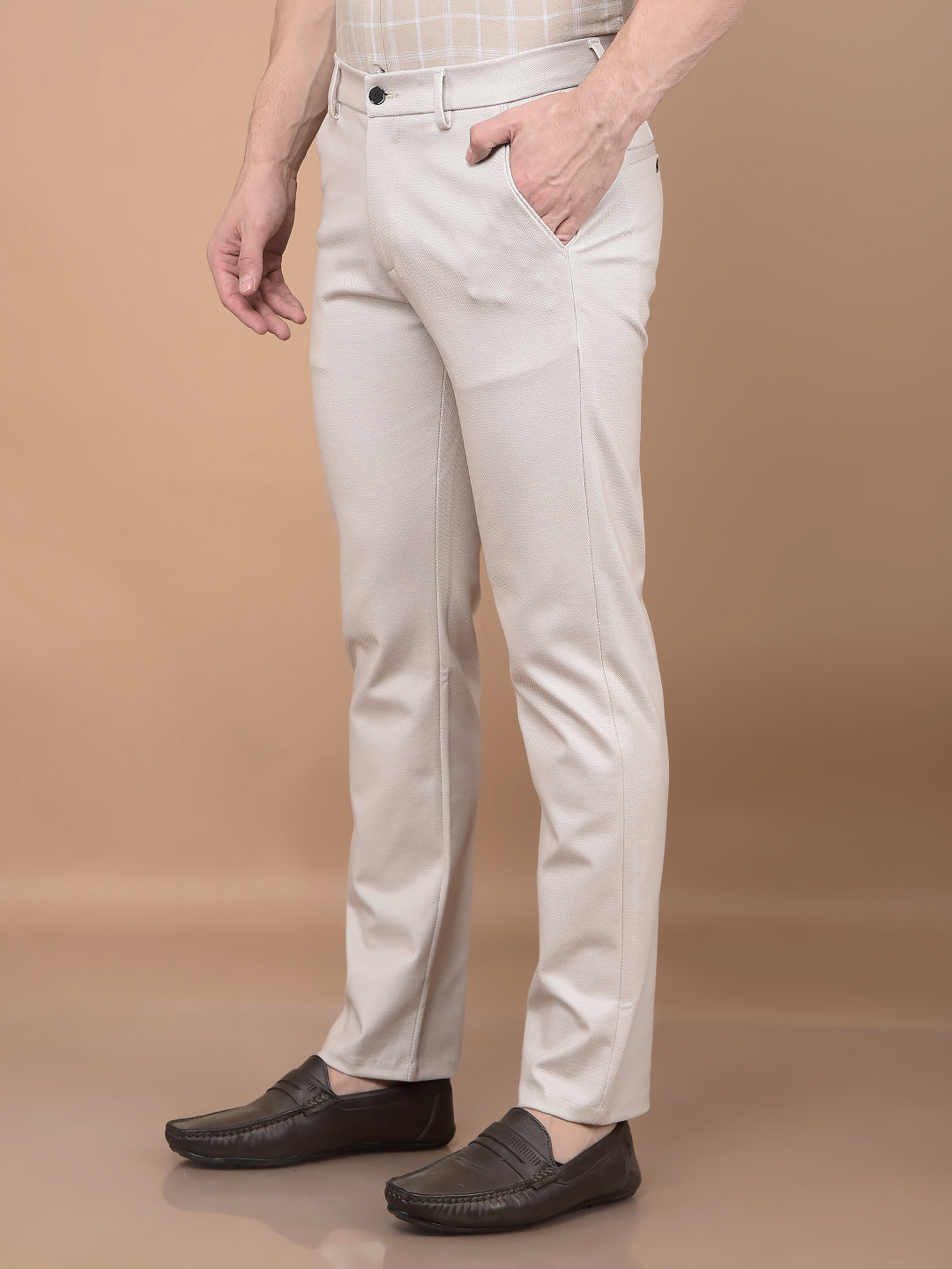 Beige Printed Knitted Trousers-Men Trousers-Crimsoune Club