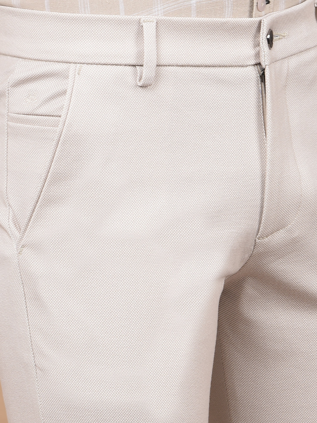 Beige Printed Knitted Trousers-Men Trousers-Crimsoune Club