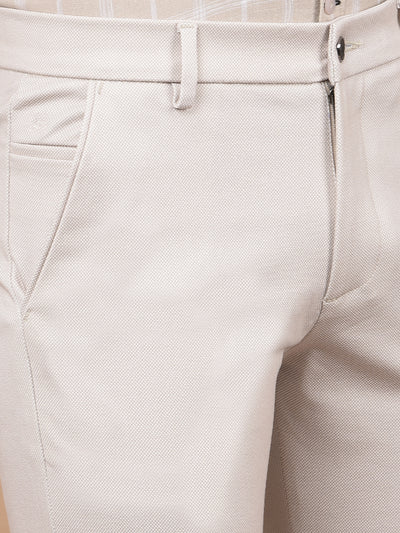 Beige Printed Knitted Trousers-Men Trousers-Crimsoune Club