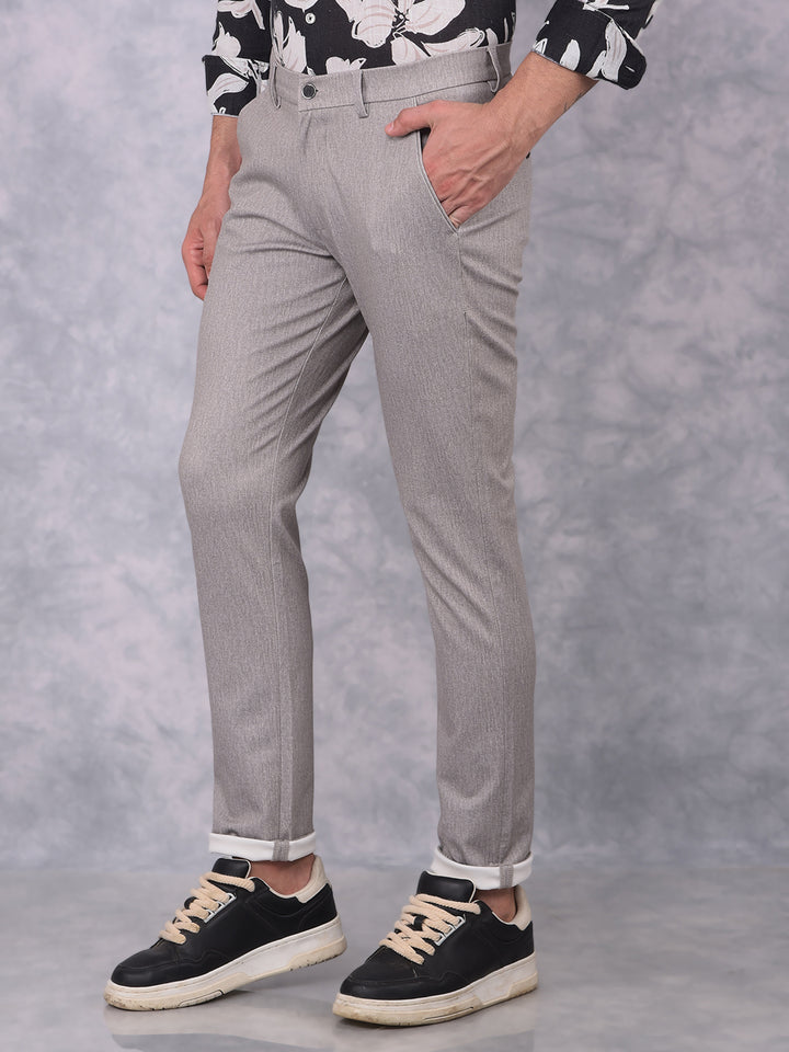 Grey Textured Print Trousers-Men Trousers-Crimsoune Club