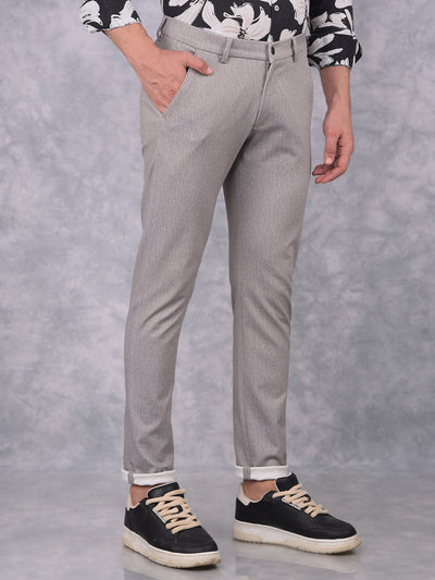 Grey Textured Print Trousers-Men Trousers-Crimsoune Club