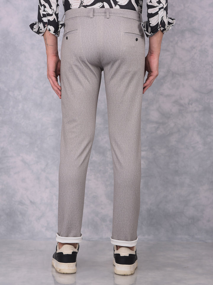 Grey Textured Print Trousers-Men Trousers-Crimsoune Club