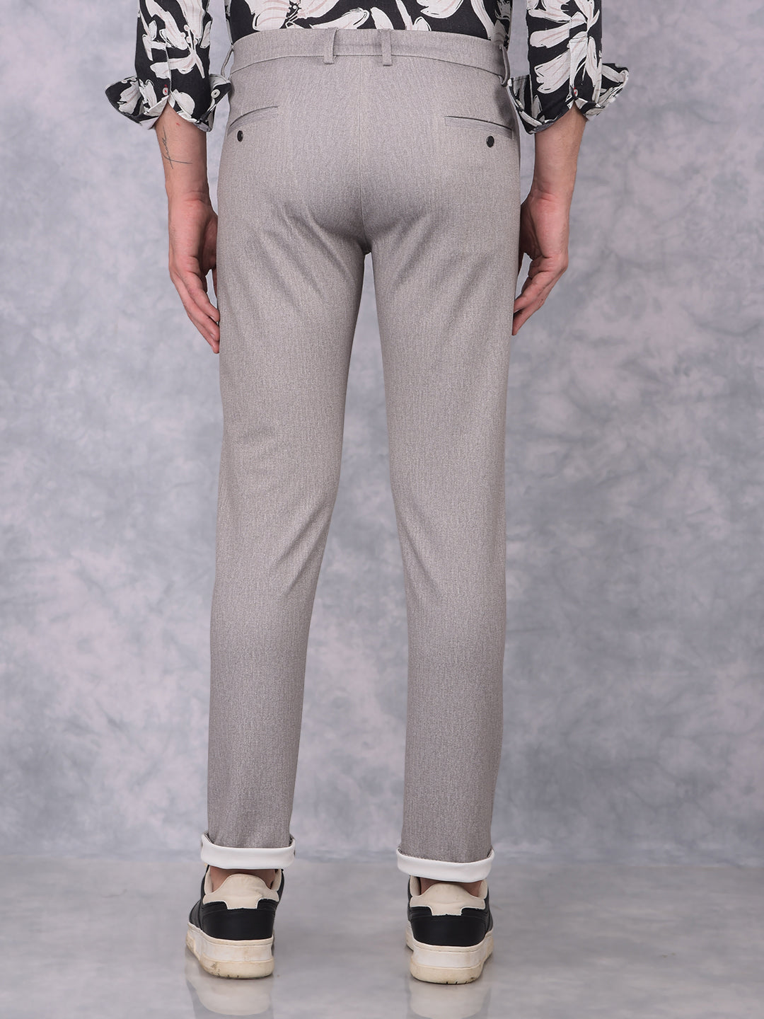 Grey Textured Print Trousers-Men Trousers-Crimsoune Club