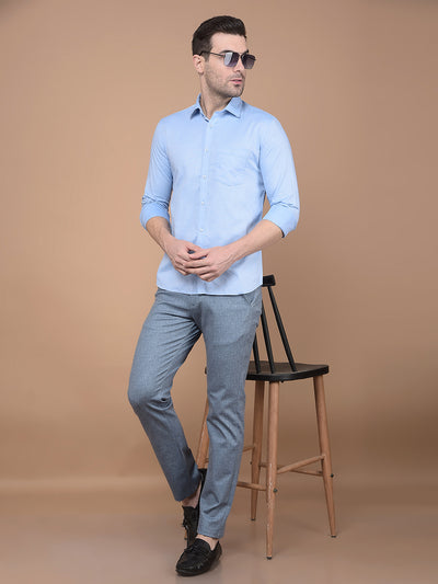 Blue Printed Knitted Trousers-Men Trousers-Crimsoune Club
