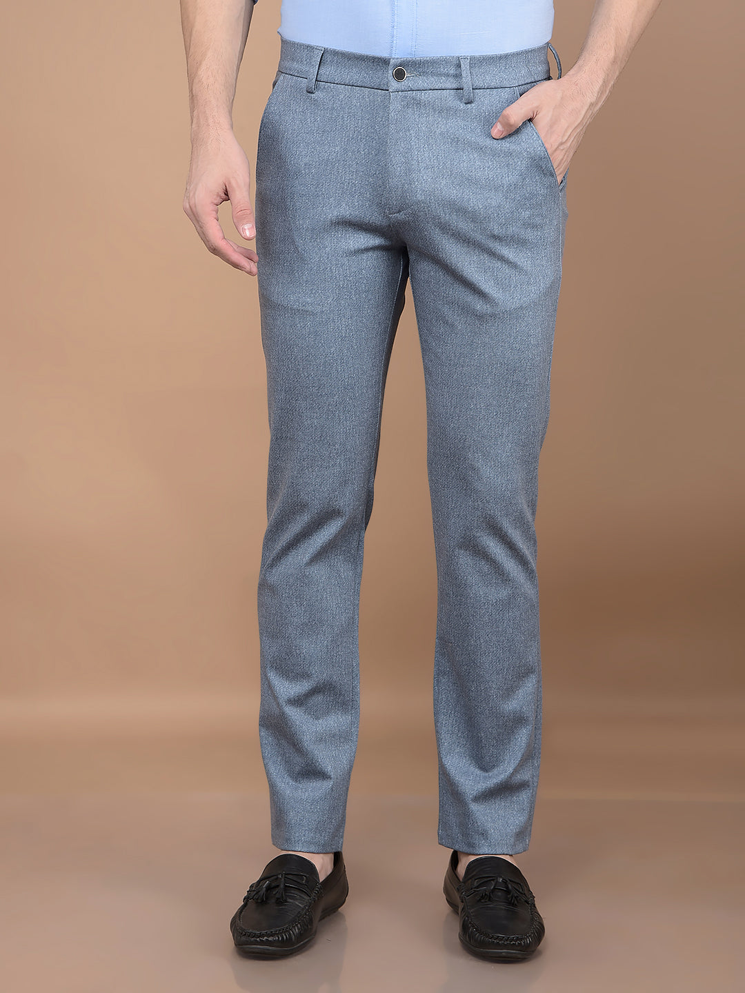 Blue Printed Knitted Trousers-Men Trousers-Crimsoune Club