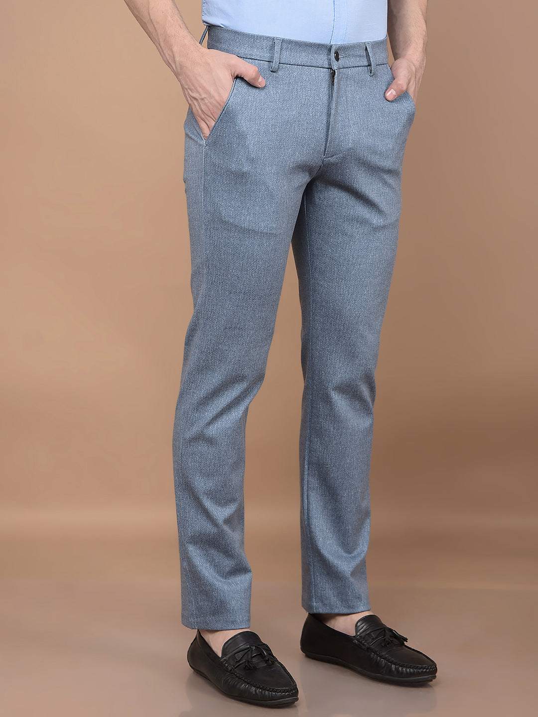 Blue Printed Knitted Trousers-Men Trousers-Crimsoune Club
