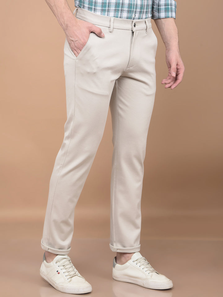 Beige Printed Knitted Trousers-Men Trousers-Crimsoune Club