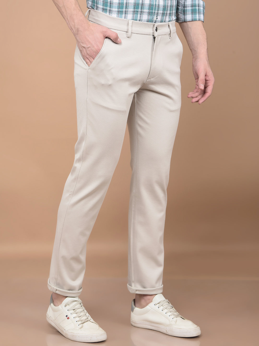 Beige Printed Knitted Trousers-Men Trousers-Crimsoune Club