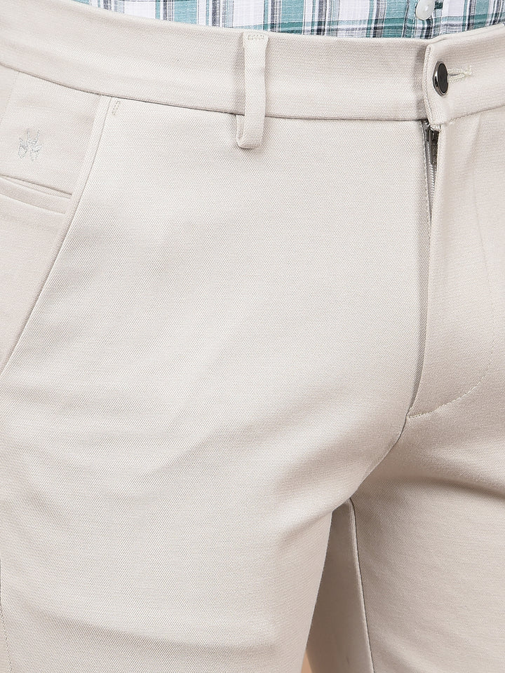 Beige Printed Knitted Trousers-Men Trousers-Crimsoune Club