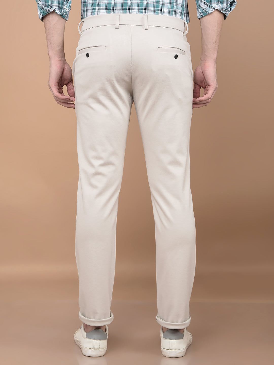 Beige Printed Knitted Trousers-Men Trousers-Crimsoune Club