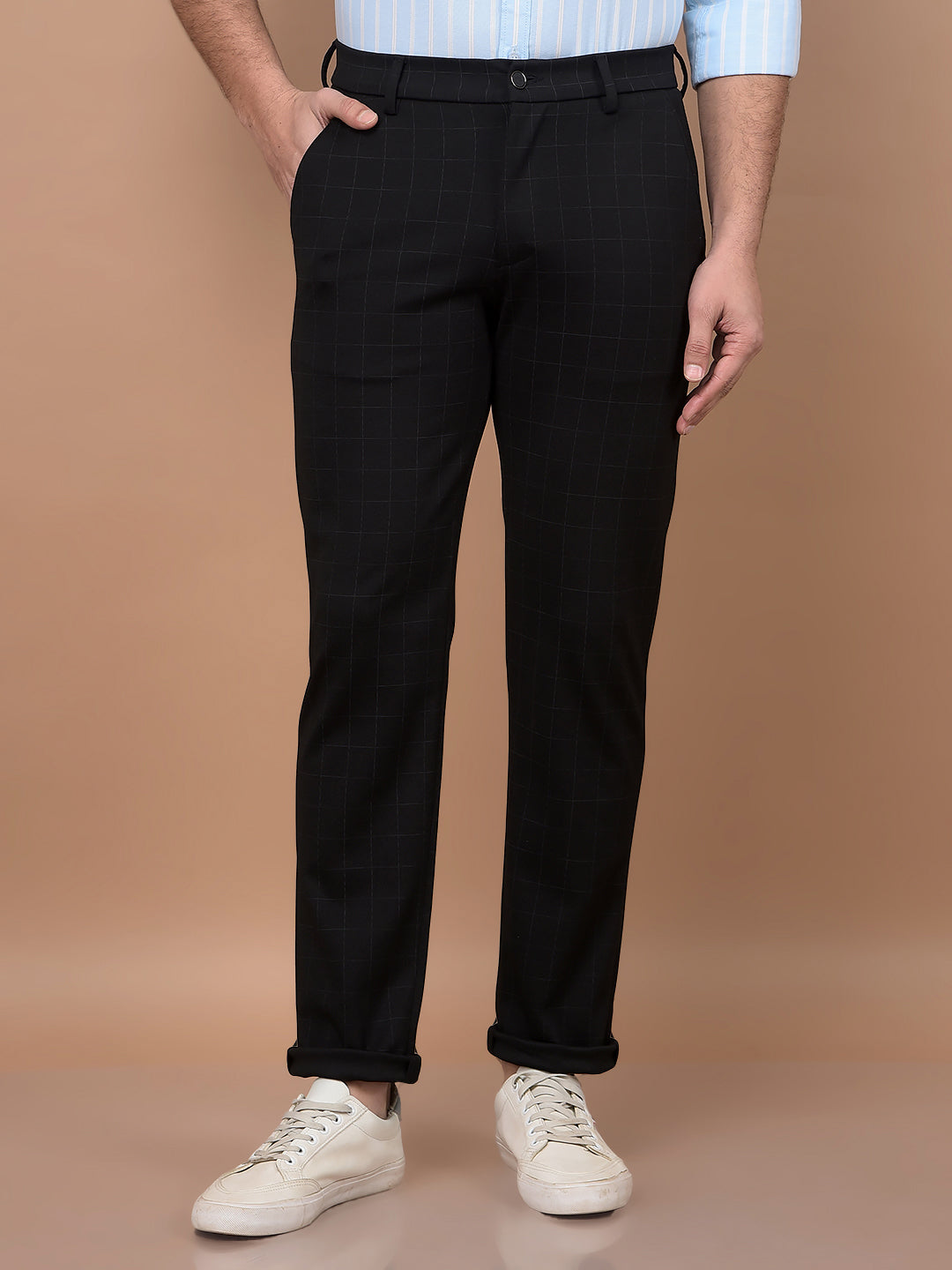 Black Checked Knitted Trousers-Men Trousers-Crimsoune Club