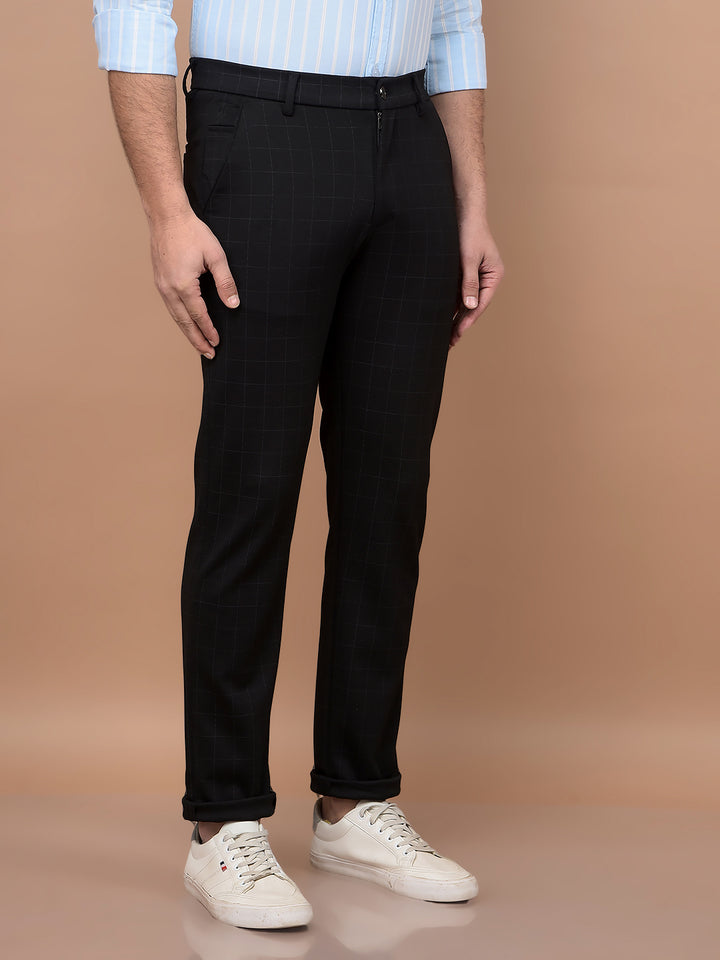 Black Checked Knitted Trousers-Men Trousers-Crimsoune Club