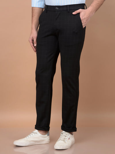 Black Checked Knitted Trousers-Men Trousers-Crimsoune Club