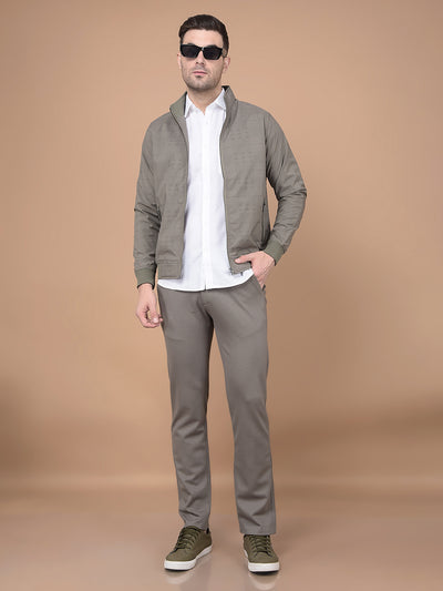 Olive Printed Knitted Trousers-Men Trousers-Crimsoune Club