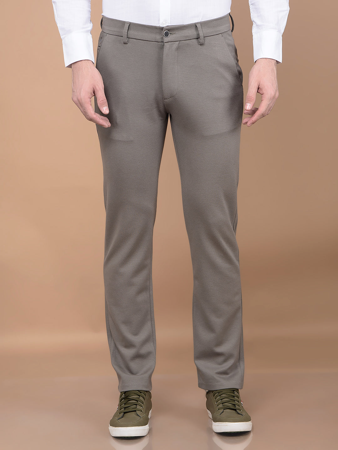 Olive Printed Knitted Trousers-Men Trousers-Crimsoune Club