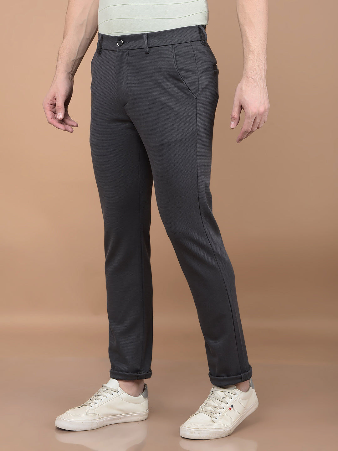 Grey Printed Knitted Trousers-Men Trousers-Crimsoune Club