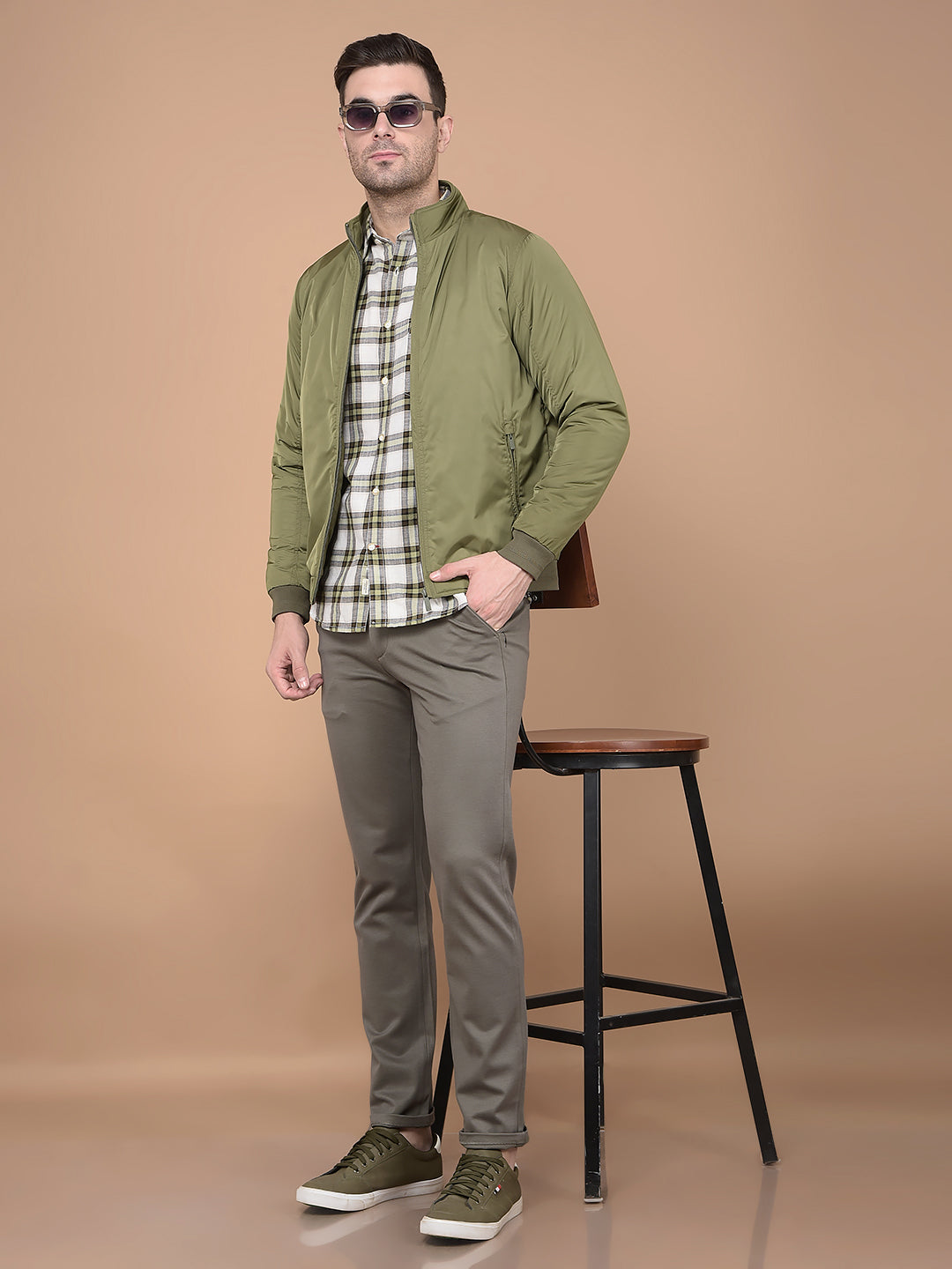 Olive Printed Knitted Trousers-Men Trousers-Crimsoune Club
