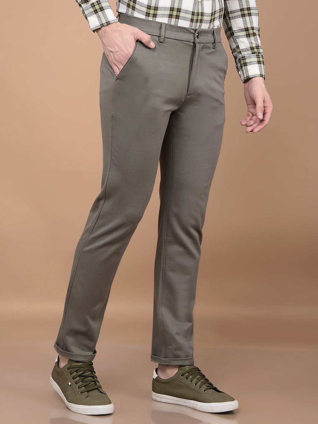 Olive Printed Knitted Trousers-Men Trousers-Crimsoune Club