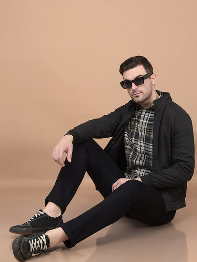 Black Printed Knitted Trousers-Men Trousers-Crimsoune Club