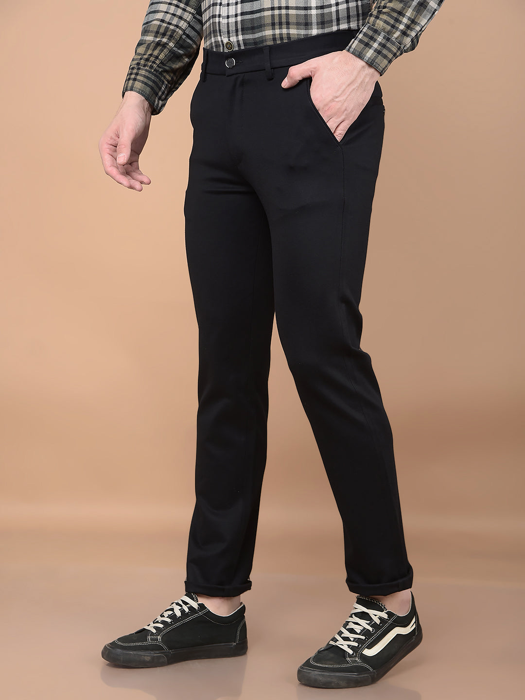 Black Printed Knitted Trousers-Men Trousers-Crimsoune Club