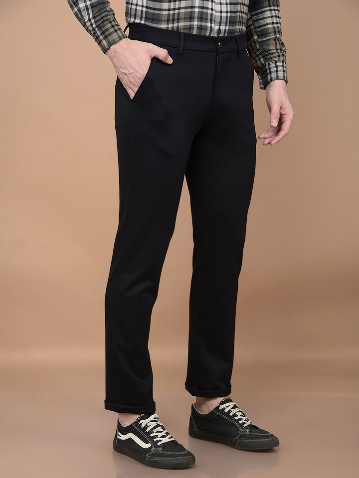 Black Printed Knitted Trousers-Men Trousers-Crimsoune Club
