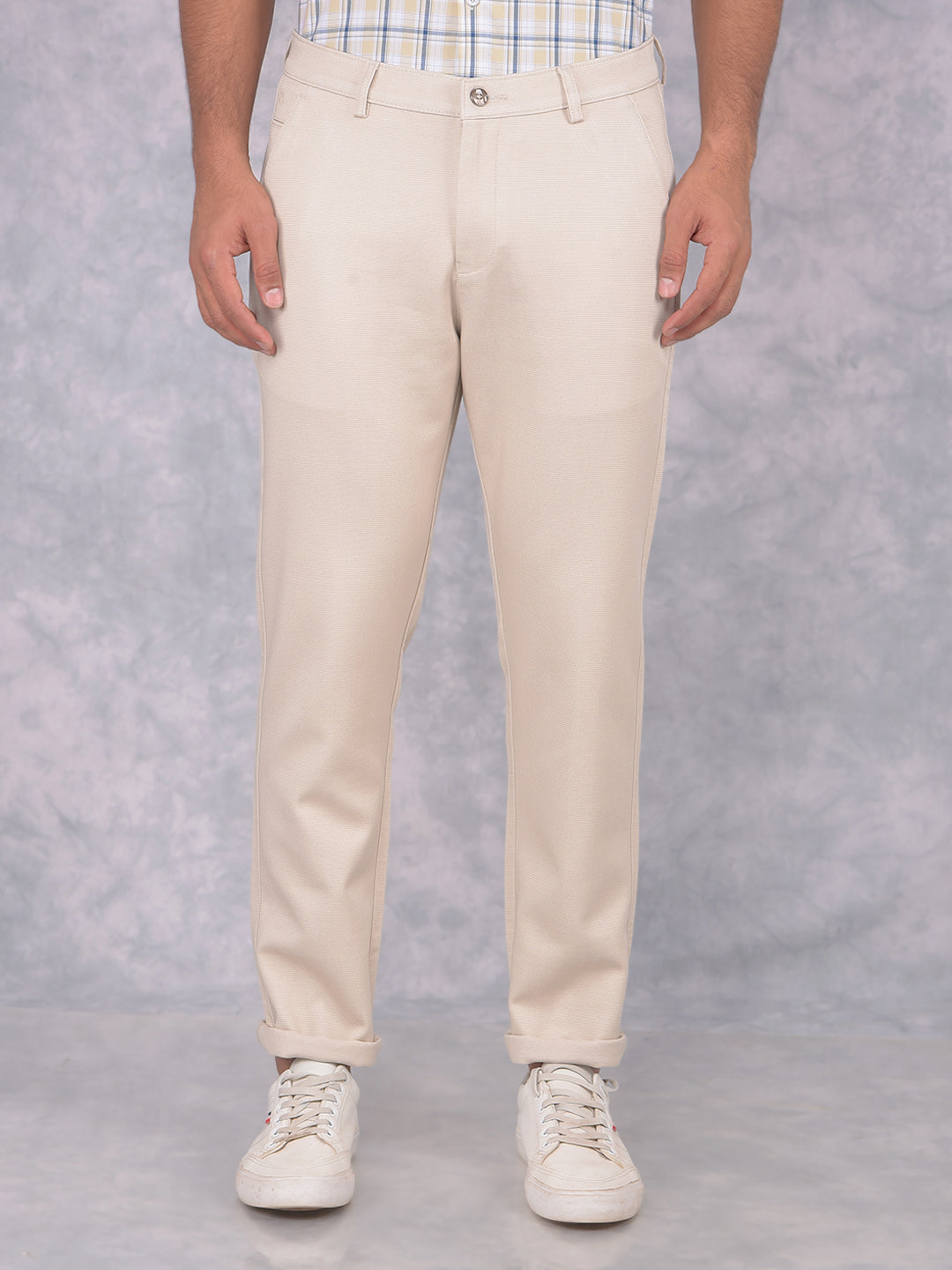 Beige Printed Trousers-Men Trousers-Crimsoune Club