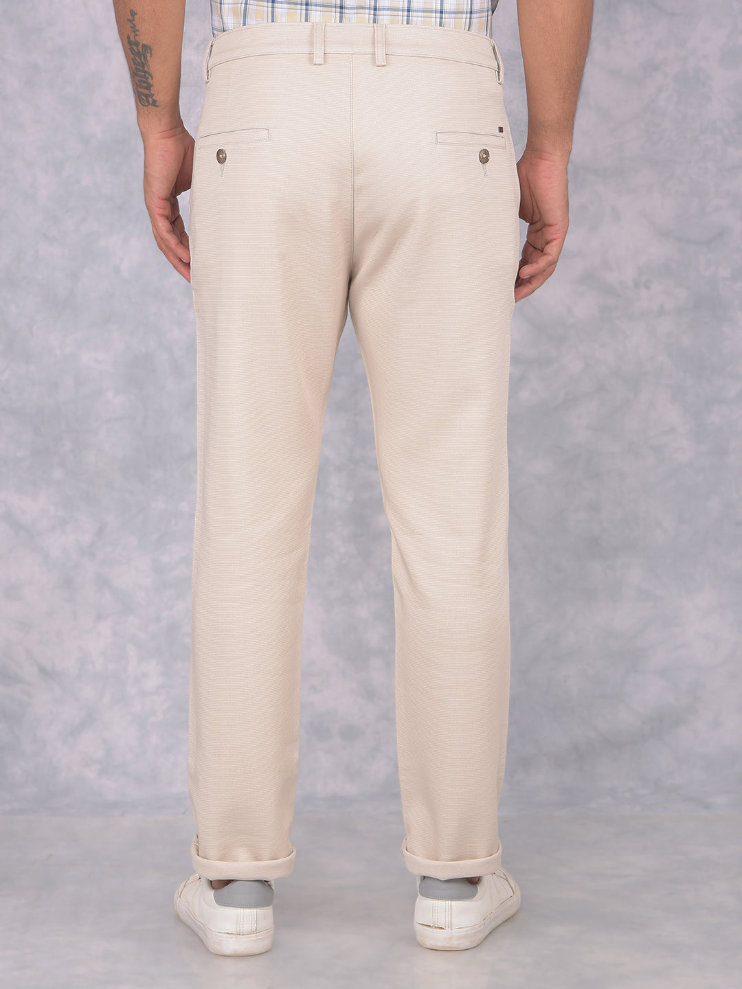 Beige Printed Trousers-Men Trousers-Crimsoune Club