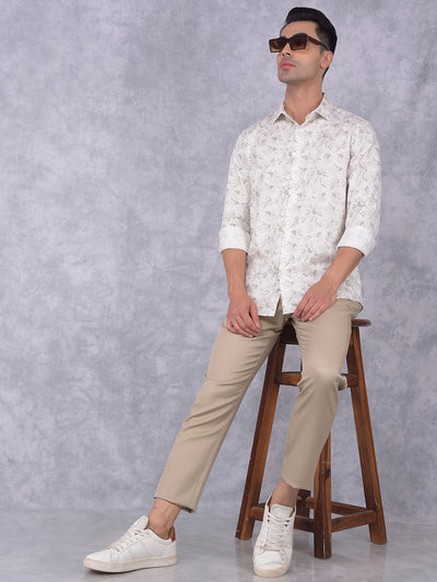 Beige Printed Trousers-Men Trousers-Crimsoune Club