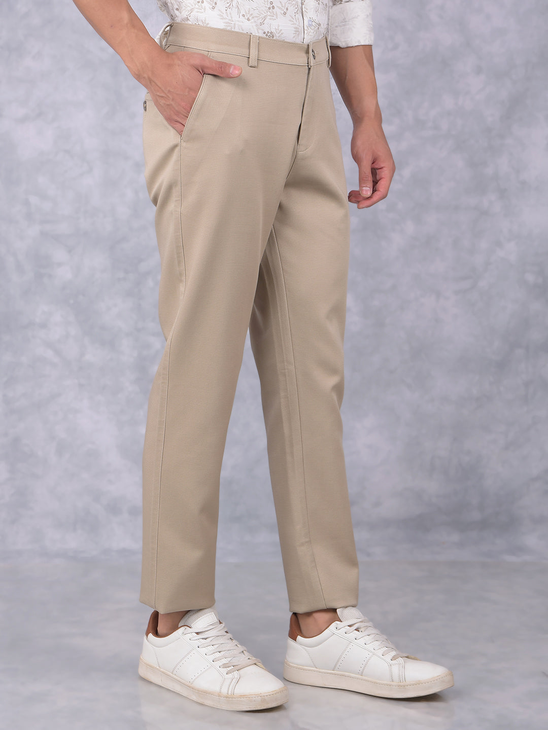 Beige Printed Trousers-Men Trousers-Crimsoune Club