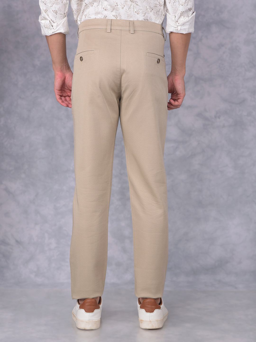 Beige Printed Trousers-Men Trousers-Crimsoune Club
