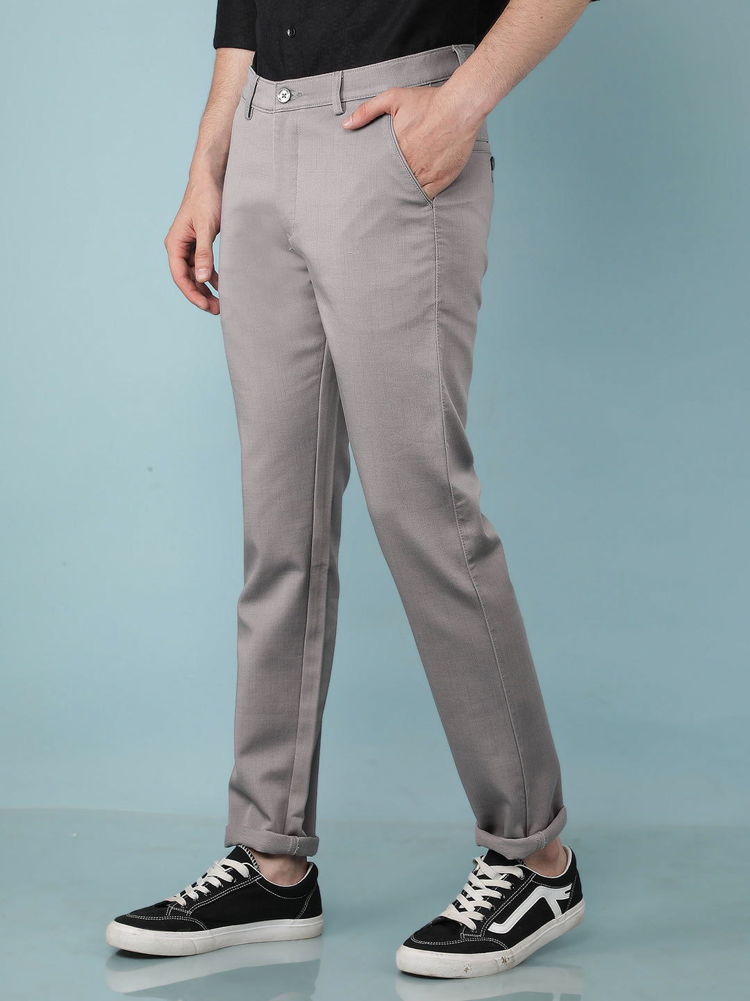 Grey Printed Chinos Trousers-Men Trousers-Crimsoune Club