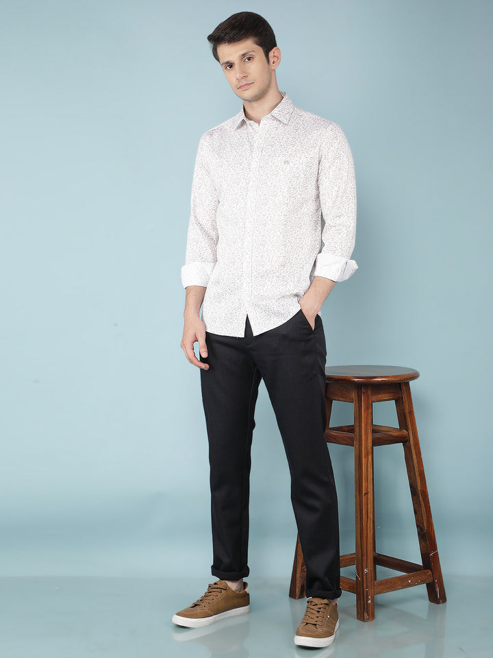 Navy Blue Printed Chinos Trousers-Men Trousers-Crimsoune Club