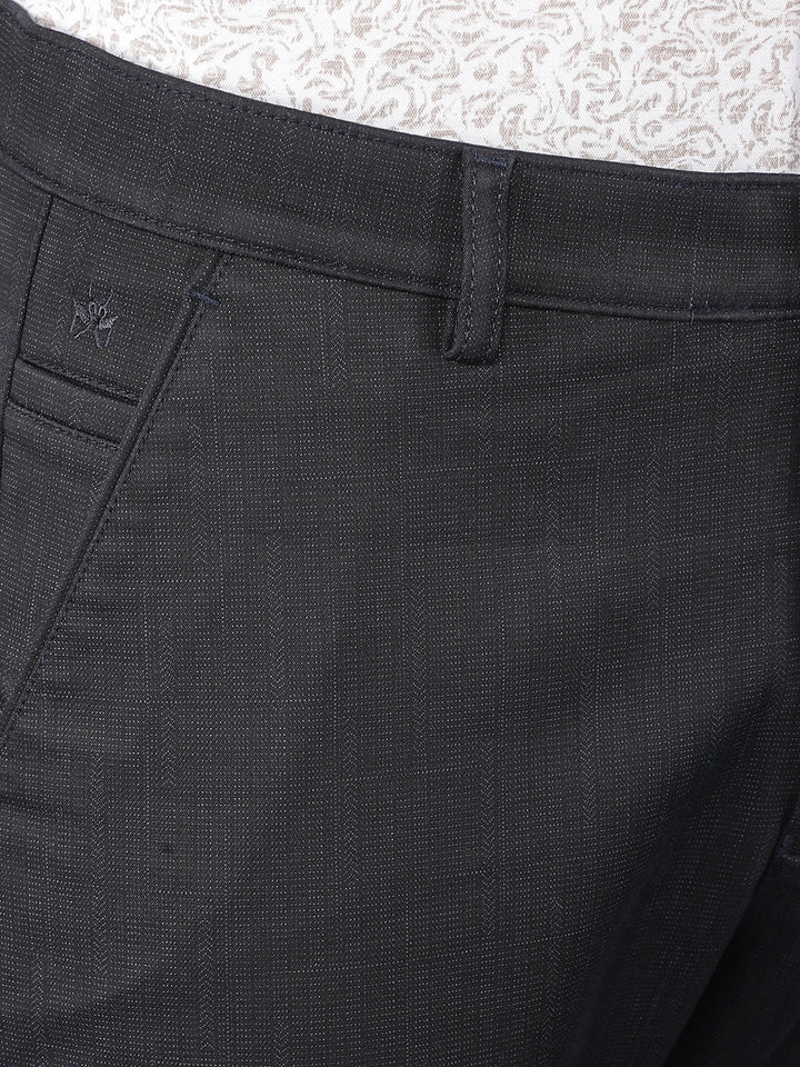 Navy Blue Printed Chinos Trousers-Men Trousers-Crimsoune Club