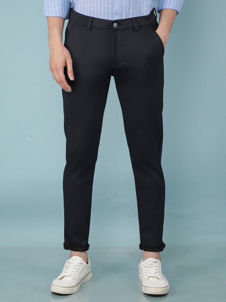 Navy Blue Jacquard Chinos Trousers-Men Trousers-Crimsoune Club