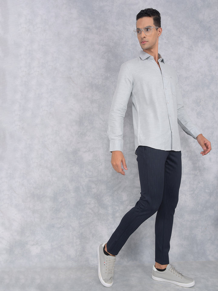 Navy Blue Printed Knitted Trousers-Men Trousers-Crimsoune Club