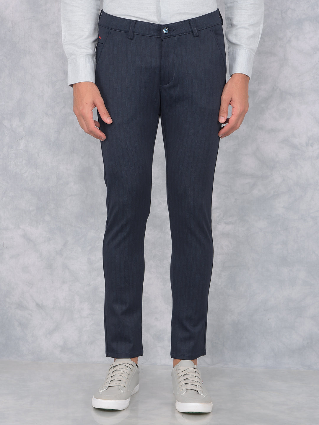 Navy Blue Printed Knitted Trousers-Men Trousers-Crimsoune Club