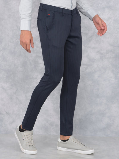 Navy Blue Printed Knitted Trousers-Men Trousers-Crimsoune Club