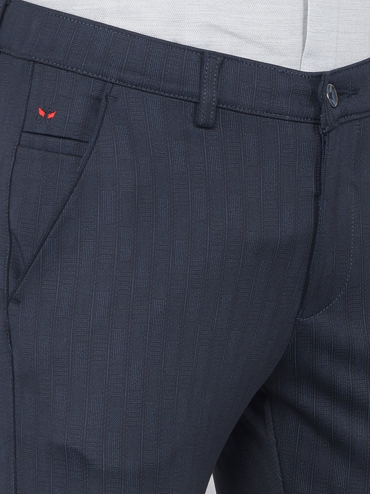 Navy Blue Printed Knitted Trousers-Men Trousers-Crimsoune Club