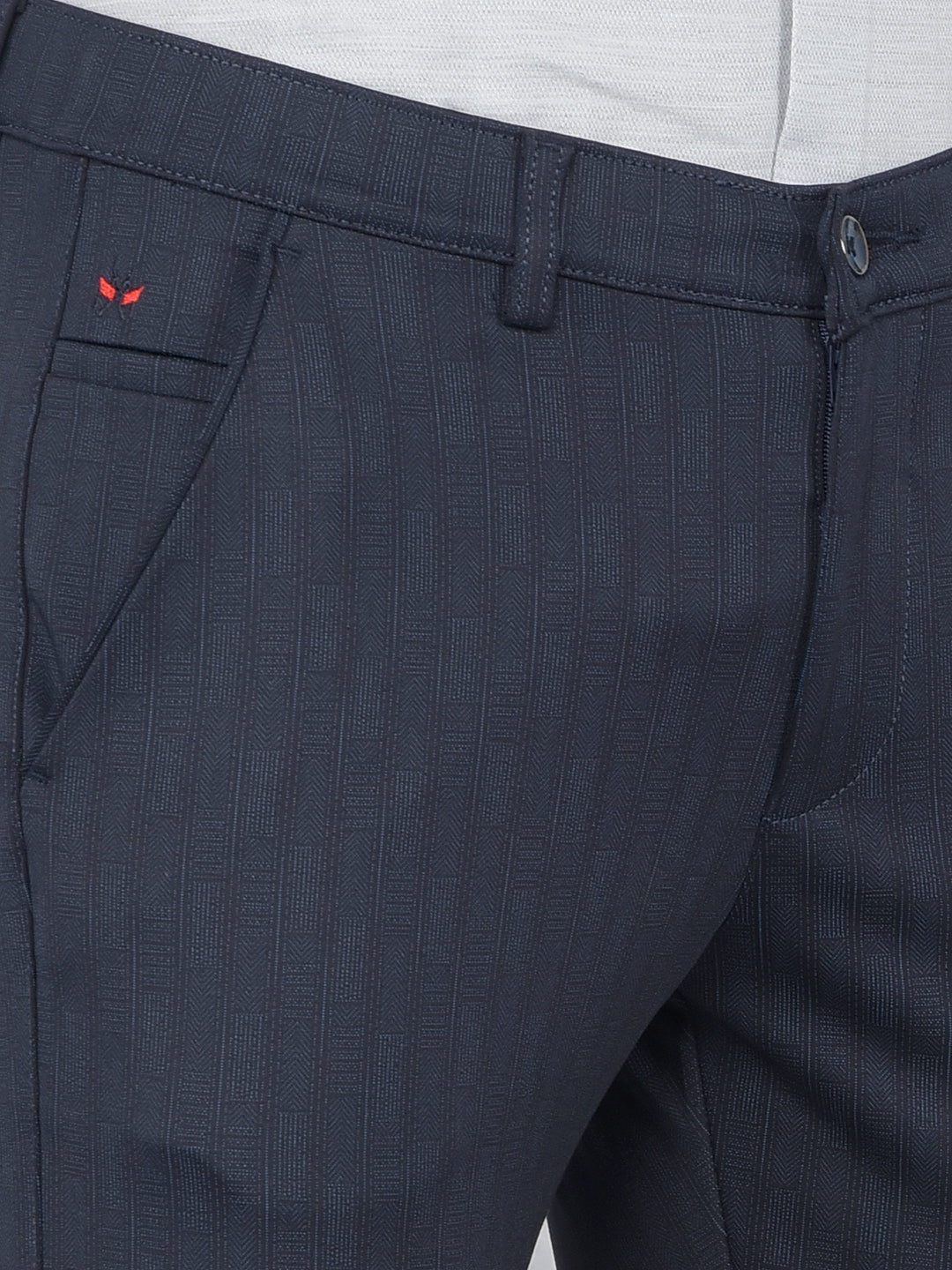 Navy Blue Printed Knitted Trousers-Men Trousers-Crimsoune Club