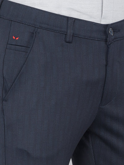 Navy Blue Printed Knitted Trousers-Men Trousers-Crimsoune Club