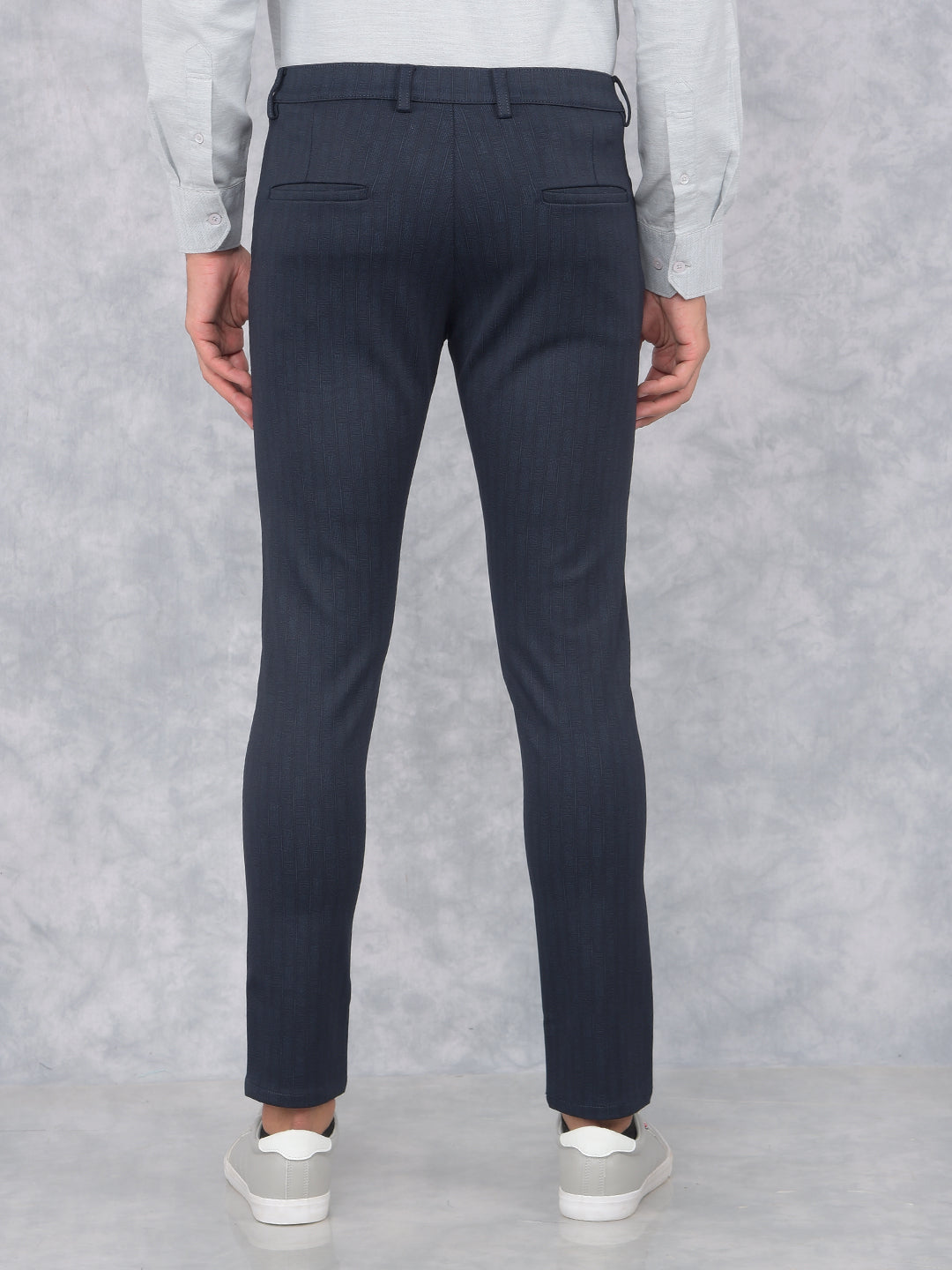 Navy Blue Printed Knitted Trousers-Men Trousers-Crimsoune Club