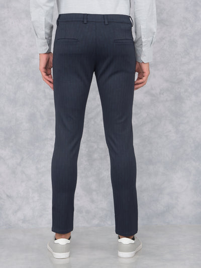 Navy Blue Printed Knitted Trousers-Men Trousers-Crimsoune Club