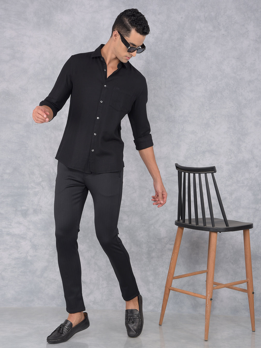 Black Printed Knitted Trousers-Men Trousers-Crimsoune Club