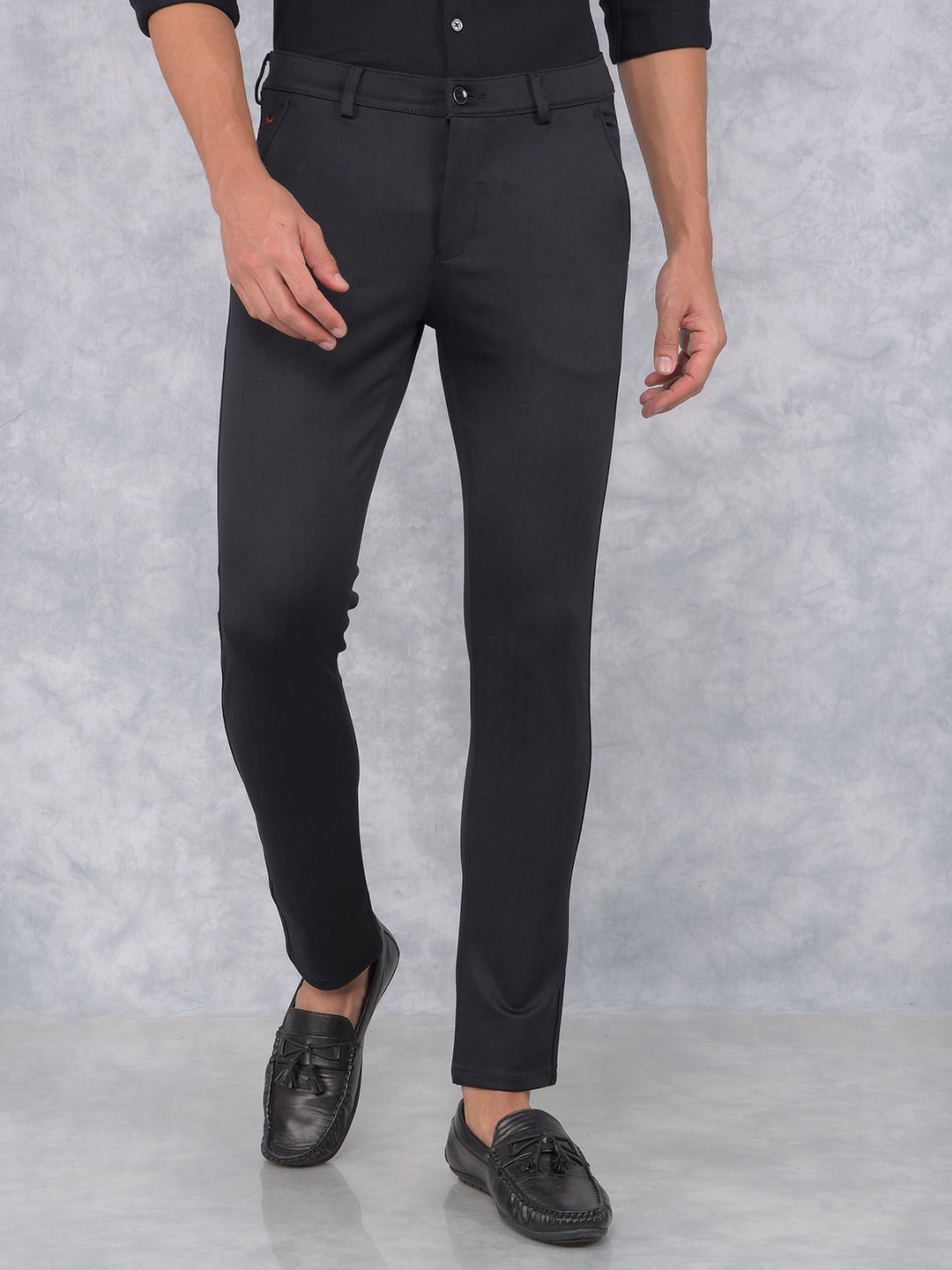 Black Printed Knitted Trousers-Men Trousers-Crimsoune Club