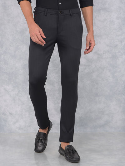 Black Printed Knitted Trousers-Men Trousers-Crimsoune Club