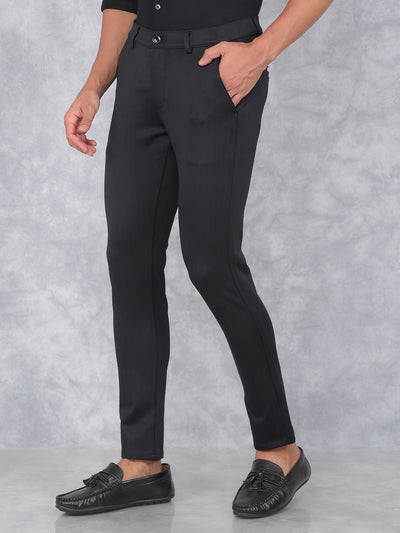 Black Printed Knitted Trousers-Men Trousers-Crimsoune Club