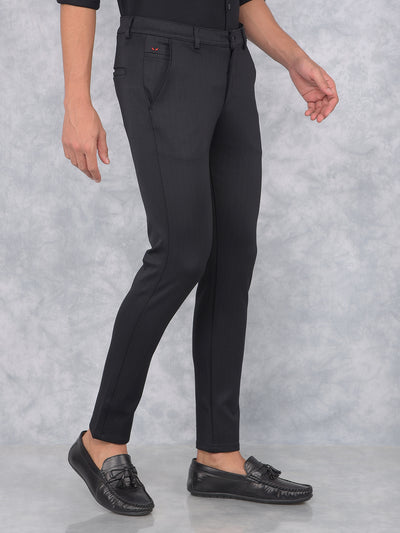 Black Printed Knitted Trousers-Men Trousers-Crimsoune Club
