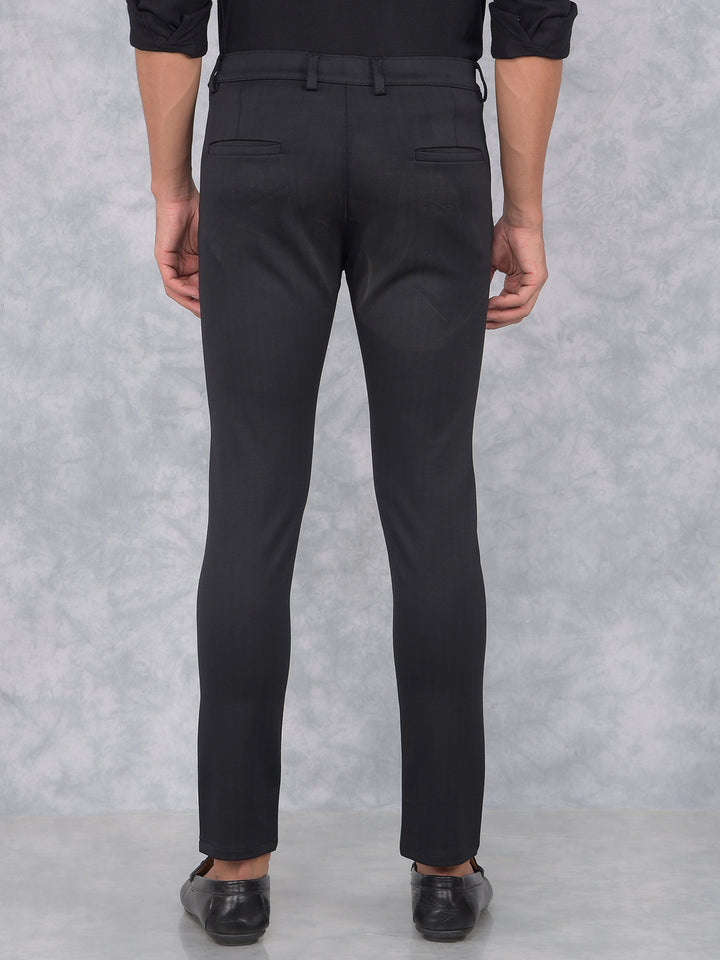 Black Printed Knitted Trousers-Men Trousers-Crimsoune Club